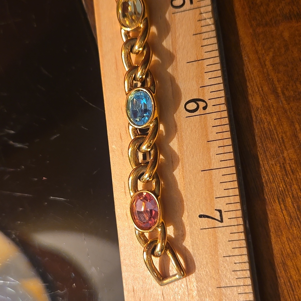 Vintage Swarovski Swan Logo Gold-tone Multi-color Crystal Chain Bracelet 7.25" - Picture 10 of 13